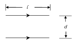 Figure A-7 shows that the geometry of two parallel filaments of loop wire may be described by the distance between the filaments called D and the length of the two filaments called L.