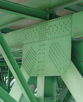 This image is of the I-35 deck truss connection, showing the gusset plate and the truss member it connects.