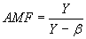 Equation 19. AMF equals Y divided by the sum of Y minus beta.