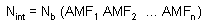 Equation 1.  The predicted number of total intersection-related accidents per year after application of AMFs, N subscript INT, equals the predicted number of total intersection-related accidents per year for base conditions, N subscript B, times the AMF for various intersection features, AMF subscript 1, AMF subscript 2, continuing through AMF subscript N, where N is the last intersection feature.