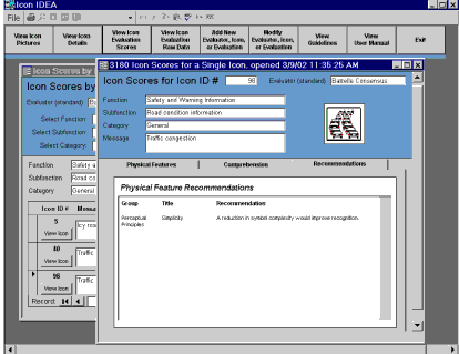 Figure 17 Screen shot of Design Recommendations for the Traffic Congestion Icon Reflecting the Physical Features Evaluation Results