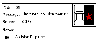 Icon Message: Imminent collision warning with collision on the right side of car.