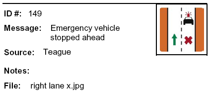 Message: Emergency vehicle stopped on the right lane. Left lane is only passable 