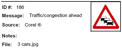 Message: Icon for Traffci/congestion ahead