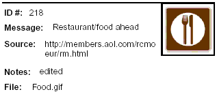 Icon Message: Restaurant/food ahead. Clip art of fork and knife