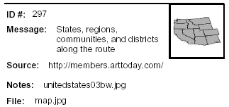 Icon Message: States, regions, communities, and districts along the route