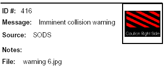 Icon Message: Imminent collision warning (icon design with red and black diagonal stripes)