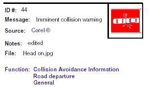 Icon Message: Imminent collision warning