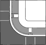 (B) Perpendicular curb ramps with returned curbs and a level landing.