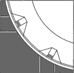 (A) Perpendicular curb ramps design perpendicular to the curb on a corner with a wide turning radius.