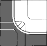 (B) Diagonal curb ramp with flares and a level landing, in addition to at least 1.22 meters (48 inches) of clear space.