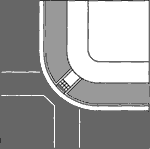 (C) Diagonal curb ramp with returned curbs, a level landing, and sufficient clear space in the crosswalk.