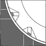 (B) On a corner with a wide turning radius, curb ramps are aligned parallel with the crosswalk. 