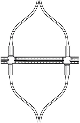 Figure 14. Diagram. Illustration of a split intersection. A split intersection divides the major road into one-way streets, each having a separate intersection with the minor street. The shape of the intersection is similar to that of a diamond interchange but without the grade separation. 