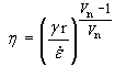 Nu equals the quotient of gamma times R divided by epsilon dot, all raised to the power of the quotient of V subscript N minus 1 divided by V subscript N.