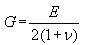 G equals E divided by the product of 2 times the sum of 1 plus V.