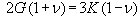 2G times the sum of 1 plus V equals 3K times the sum of 1 minus V.