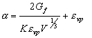 Equation 17. Alpha equals 2 times G subscript F divided by K times E subscript VP times the cube root of V, all plus input parameter E subscript VP.