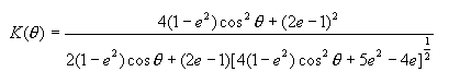 Equation 21. The standard Mohr-Coulomb K theta function equals the quotient of 4 times the sum of 1 minus E squared, times the cosine, squared, of theta, plus the square of the sum of 2 times E minus 1, all divided by 2 times the sum of 1 minus E squared, times the cosine of theta, plus the sum of 2 times E minus 1 times the following, raised to the half power: 4 times the sum of 1 minus E squared, times the cosine, squared, of theta, plus 5 times E squared minus 4 times E.