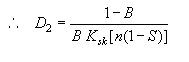 Equation 28. Therefore parameter D subscript 2 equals the quotient of 1 minus B divided by B times K subscript SK times the product of N times 1 minus S.