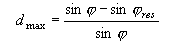 Equation 31. The maximum damage allowed, D subscript max, equals the sine of theta minus the sine of theta subscript res, all divided by the sine of theta.