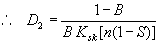 Equation 9. Therefore parameter D subscript 2 equals the quotient of 1 minus B divided by B times K subscript SK times the product of N times 1 minus S.