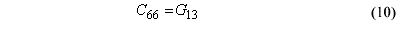 This equation reads C subscript 66 equals G subscript 13.