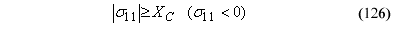 This equation reads the absolute value of Orthotropic stress component subscript 11 is greater than or equal to parallel compression wood strength when orthotropic stress component subscript 11 is less than zero.