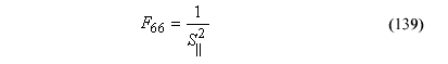 This equation reads F subscript 66 equals the quotient of 1 divided by parallel shear strength superscript 2.