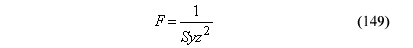 This equation reads Capital F equals the quotient of 1 divided by shear strength times y times z superscript 2.