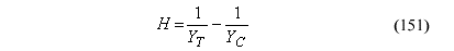 This equation reads Capital H equals the quotient of 1 divided by perpendicular wood strength tension minus the quotient 1 divided by perpendicular wood strength compression.