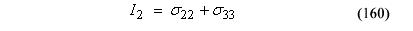 This equation reads Capital I subscript 2 equals orthotropic stress component subscript 22 plus orthotropic stress component subscript 33.