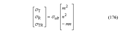 This equation reads bracket stress component subscript Capital T, stress component subscript Capital R, stress component subscript Capital TR bracket equals stress component subscript lowercase ULT bracket lowercase M superscript 2, lowercase N superscript 2, negative lowercase MN bracket.