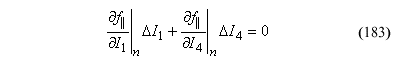 This equation reads the product of the quotient of delta parallel yield surface function divided by delta Trial elastic stress invariant subscript 1 evaluated at lowercase N times delta trial elastic stress invariant subscript 1 plus the product of the quotient delta parallel yield surface function divided by delta trial elastic stress invariant subscript 4 subscript evaluated at n times delta I subscript 4 equals zero.