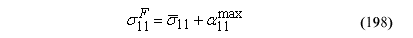 This equation reads ultimate strength in compression subscript 11 superscript Capital F equals yield strength in compression subscript 11 plus backstress tensor subscript 11 superscript max.