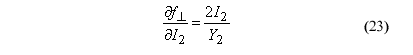 This equation reads lowercase delta perpendicular F over delta I subscript 2 equals 2 stress invariant subscript 2 over general perpendicular wood strength subscript 2.