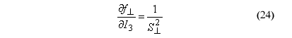 This equation reads lowercase delta perpendicular F over lowercase delta I subscript 3 equals 1 over perpendicular shear strength superscript 2.