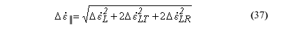 This equation reads Parallel scalar effective strain-rate increment equals the square root of the quantity of strain-rate increments parallel to the grain superscript 2 plus 2 times the strain-rate increments parallel to the grain superscript 2 plus 2 times strain-rate increments parallel to the grain superscript 2, end quantity.