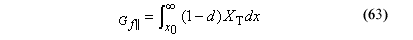 This equation reads Shear fracture energy equals the integral from X not of the function 1 minus D, times parallel wood strength tension superscript DX.