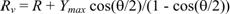 Equation 7. R subscript v equals R plus the product of Y subscript max times the cosine of the quotient of theta divided by 2, that product divided by the difference of 1 minus cosine of the quotient of theta divided by 2.