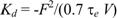 Equation 28. K subscript d equals negative F squared divided by the product of 0.7 times tau subscript e times V.