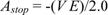 Equation 33. A subscript stop equals negative V times E divided by 2.0.