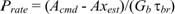 Equation 37. P subscript rate equals the difference of A subscript cmd minus Ax subscript est, that difference divided by the product of G subscript b times tau subscript br.