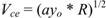 Equation 38. V subscript ce equals the product of ay subscript o times R, that product raised to the one half power.
