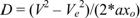 Equation 40. D equals the difference of V squared minus V subscript e squared, that difference divided by 2 times ax subscript o.