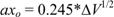 Equation 43. ax subscript o equals 0.245 times Delta V to the one half power.