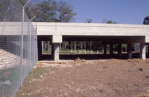 This picture shows a bridge of a currently dry (but seasonally wet) drainage.