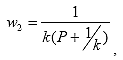 Equation 4. W sub 2. w sub 2 equals 1 divided by the  product of k times the quantity of p plus 1 over k.