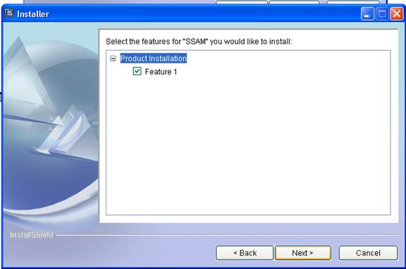 Figure 7. Screen Capture. Installer Screen--Custom Installation Option. This screen is shown if the user selects the custom install option. The user must select the features to install.