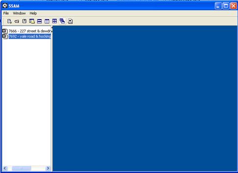 Figure 79. Screen Capture. SSAM Screen--Case Document Closed. This screenshot shows the SSAM screen when all case documents are closed. Case document files that can be opened are listed in the workspace window on the left side of the screen.